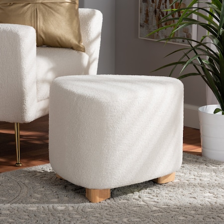 Baxton Studio Brielle Modern and Contemporary Ivory Boucle Upholstered and Natural Brown Finished Wood Ottoman 220-12866-ZORO